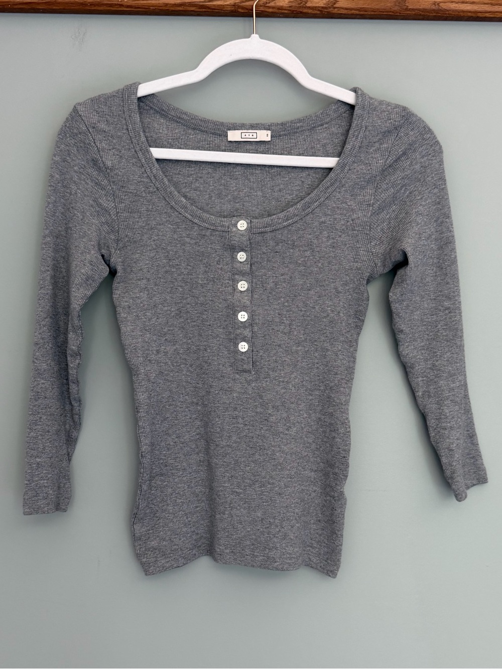 AYR The High Roller Ribbed Henley Top Heather Grey XS